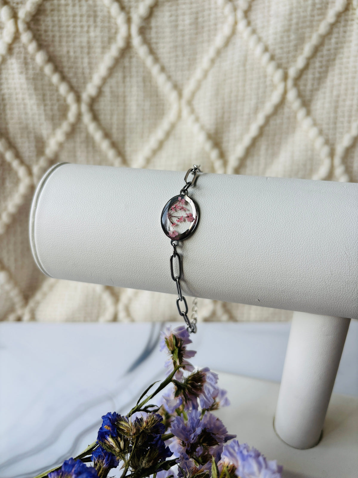 Pink Queen Annes Lace Paperclip Bracelet