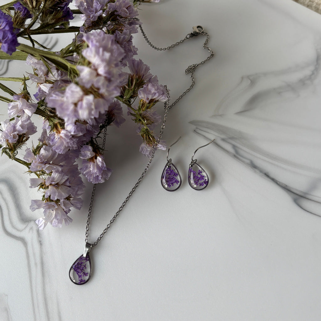 Queen Anne's Lace Purple Teardrop Hook Earrings