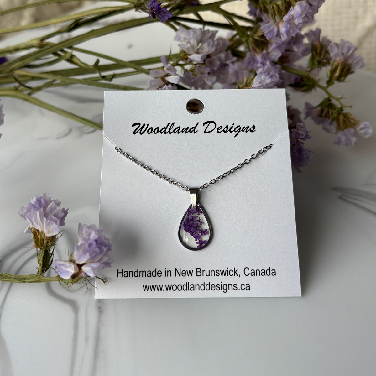 Queen Anne's Lace Purple Teardrop Pendant