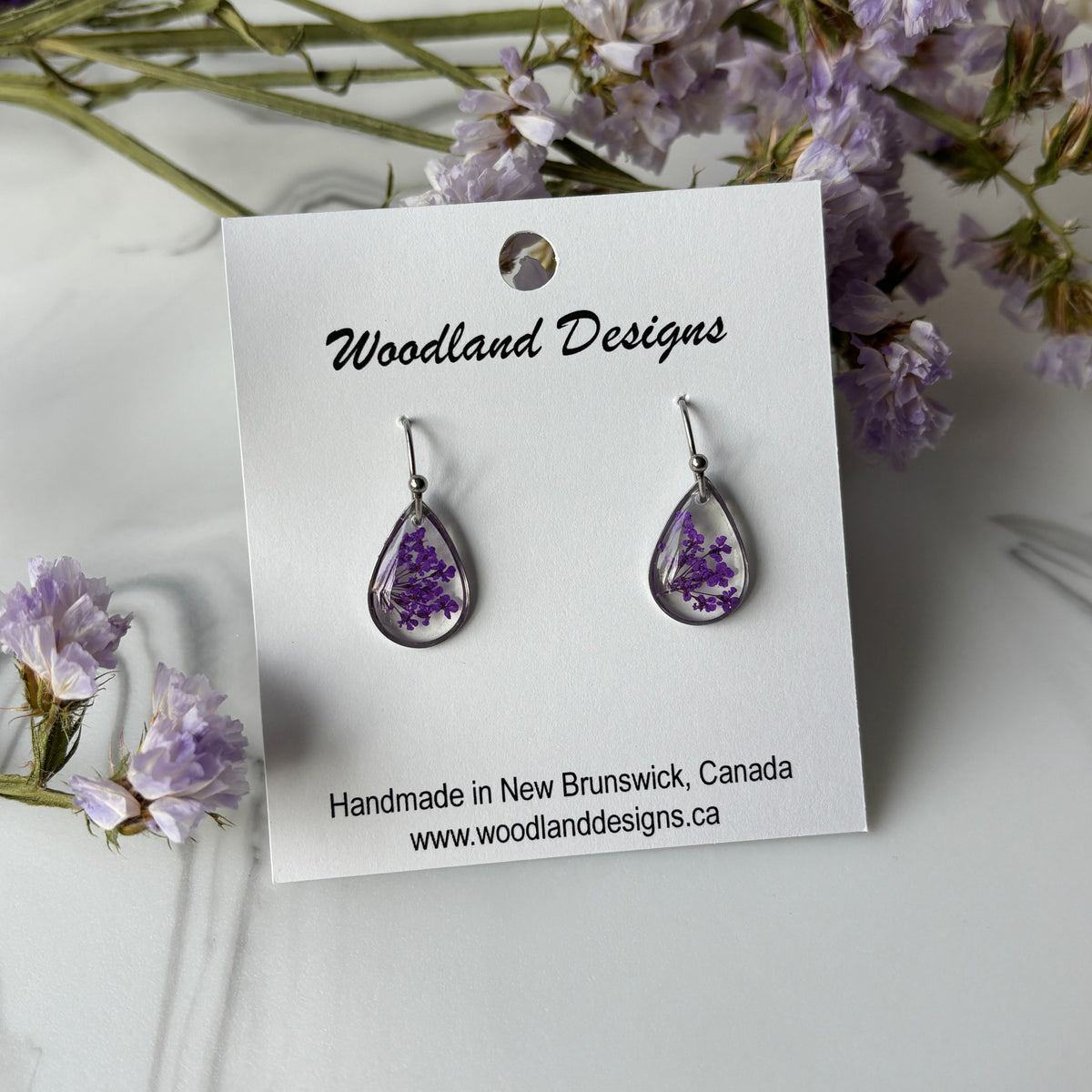 Queen Anne's Lace Purple Teardrop Hook Earrings