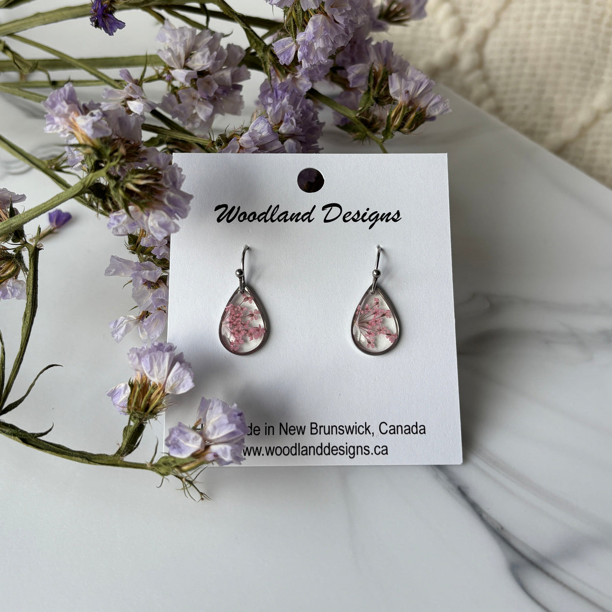 Queen Anne's Lace Pink Teardrop Hook Earrings