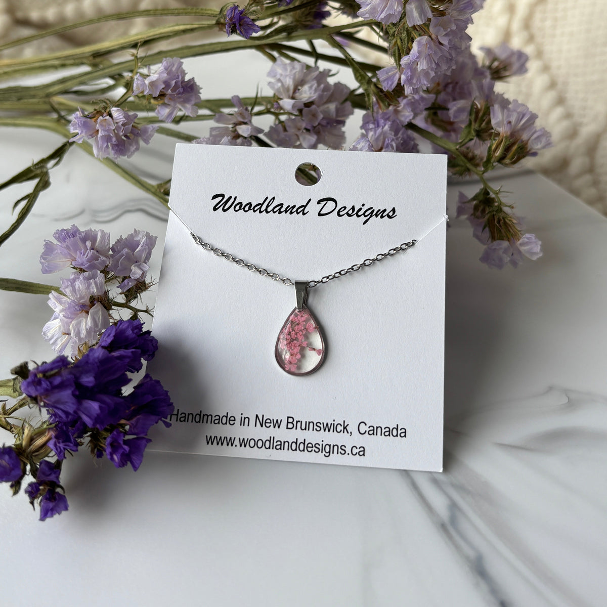 Queen Anne's Lace Pink Teardrop Pendant