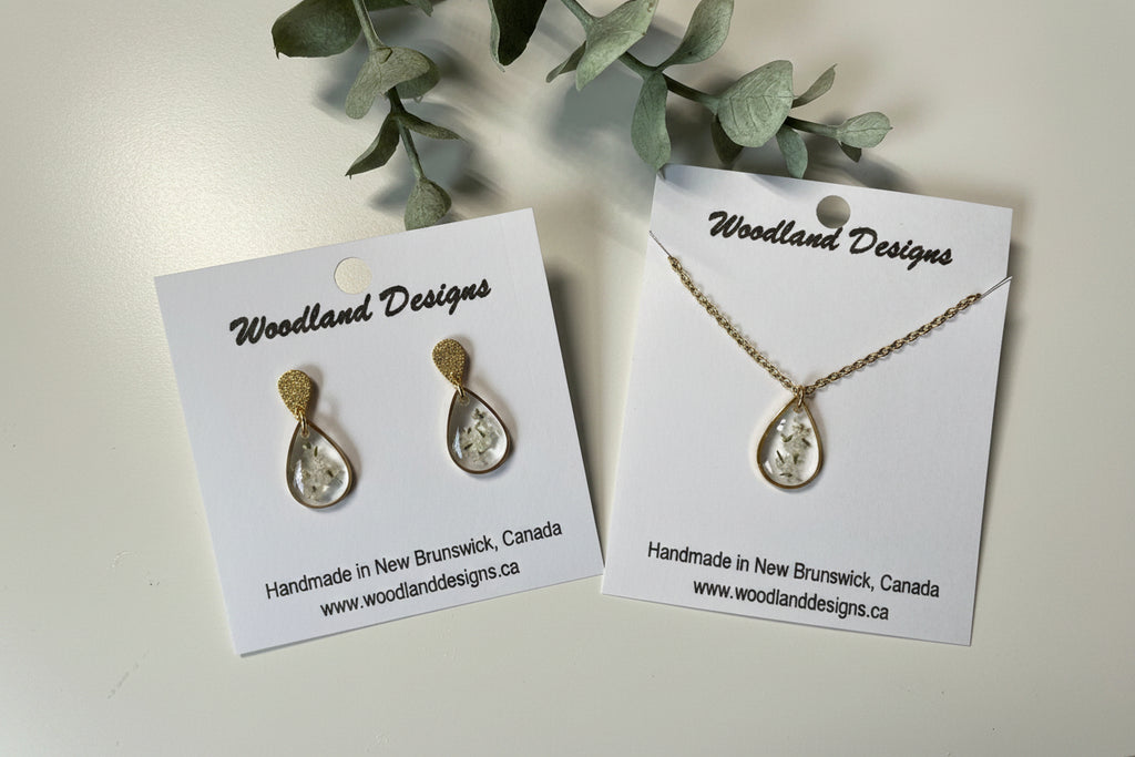 Queen Anne's Lace White Double Teardrop Earrings