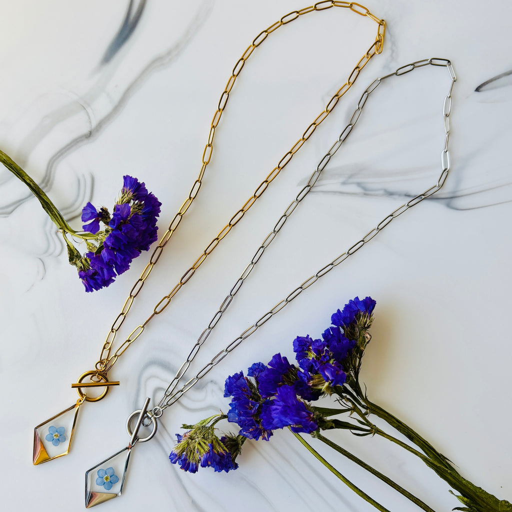 Myosotis - Collier pendentif losange en trombone