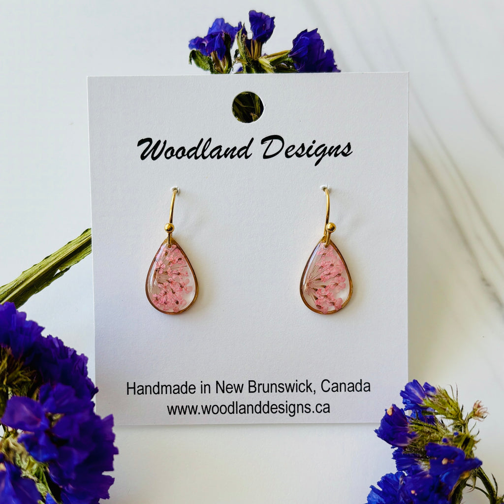 Queen Anne's Lace Pink Teardrop Hook Earrings