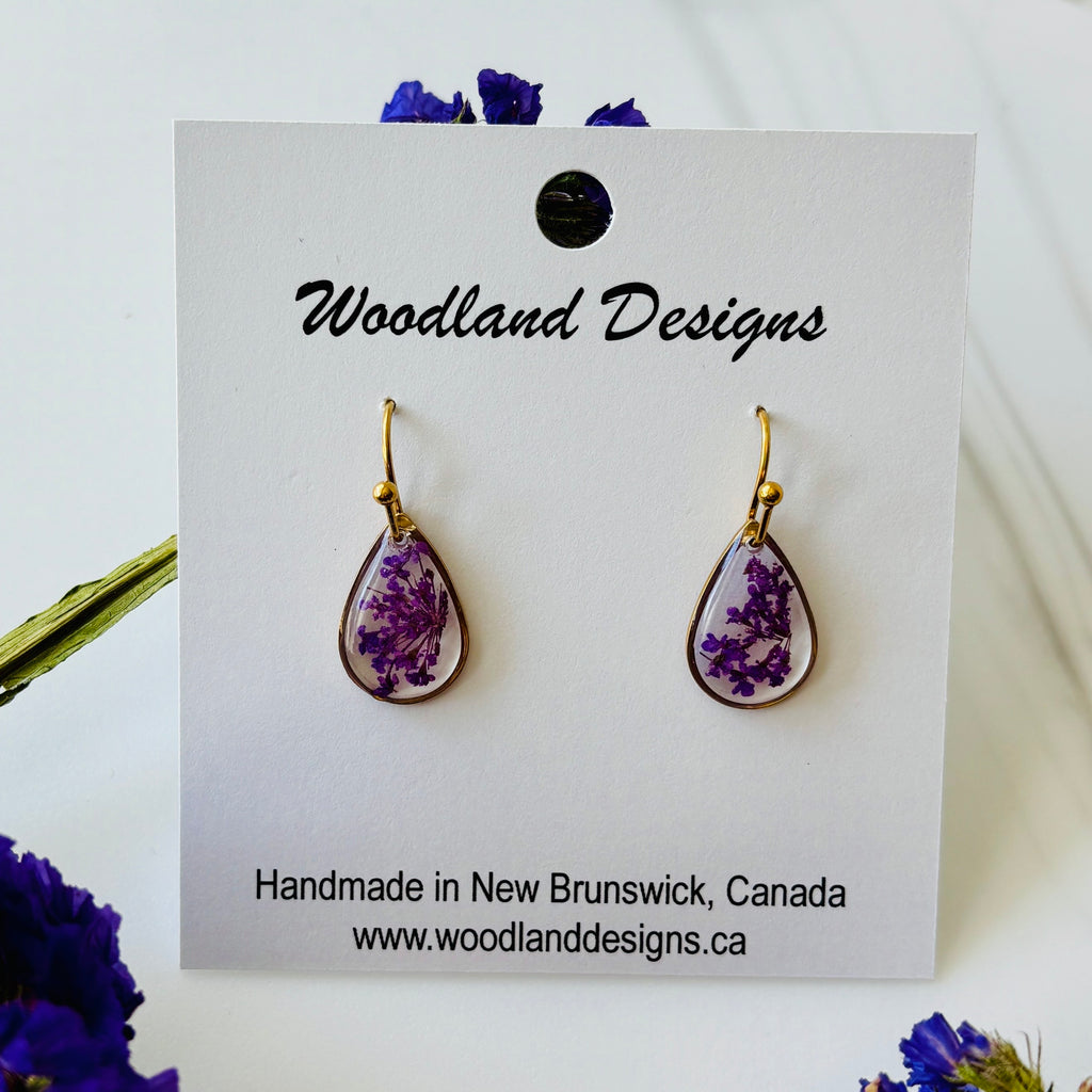Queen Anne's Lace Purple Teardrop Hook Earrings