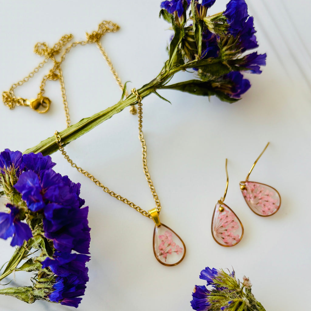 Queen Anne's Lace Pink Teardrop Hook Earrings