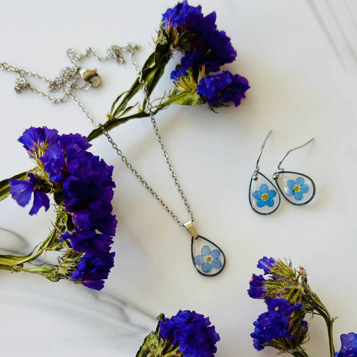 Forget-Me-Not Teardrop Hook Earrings