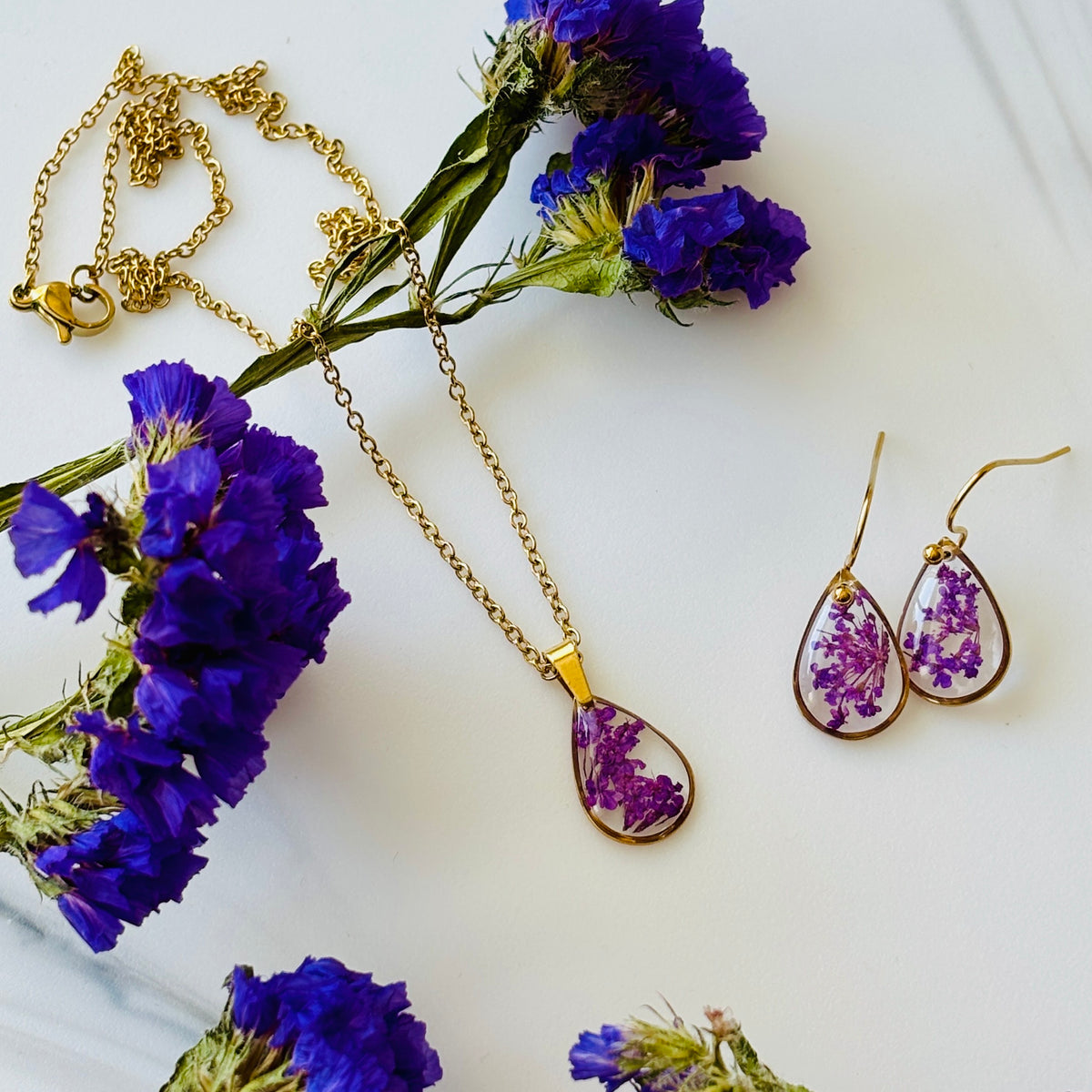 Queen Anne's Lace Purple Teardrop Pendant