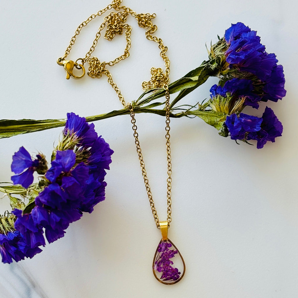 Queen Anne's Lace Purple Teardrop Pendant