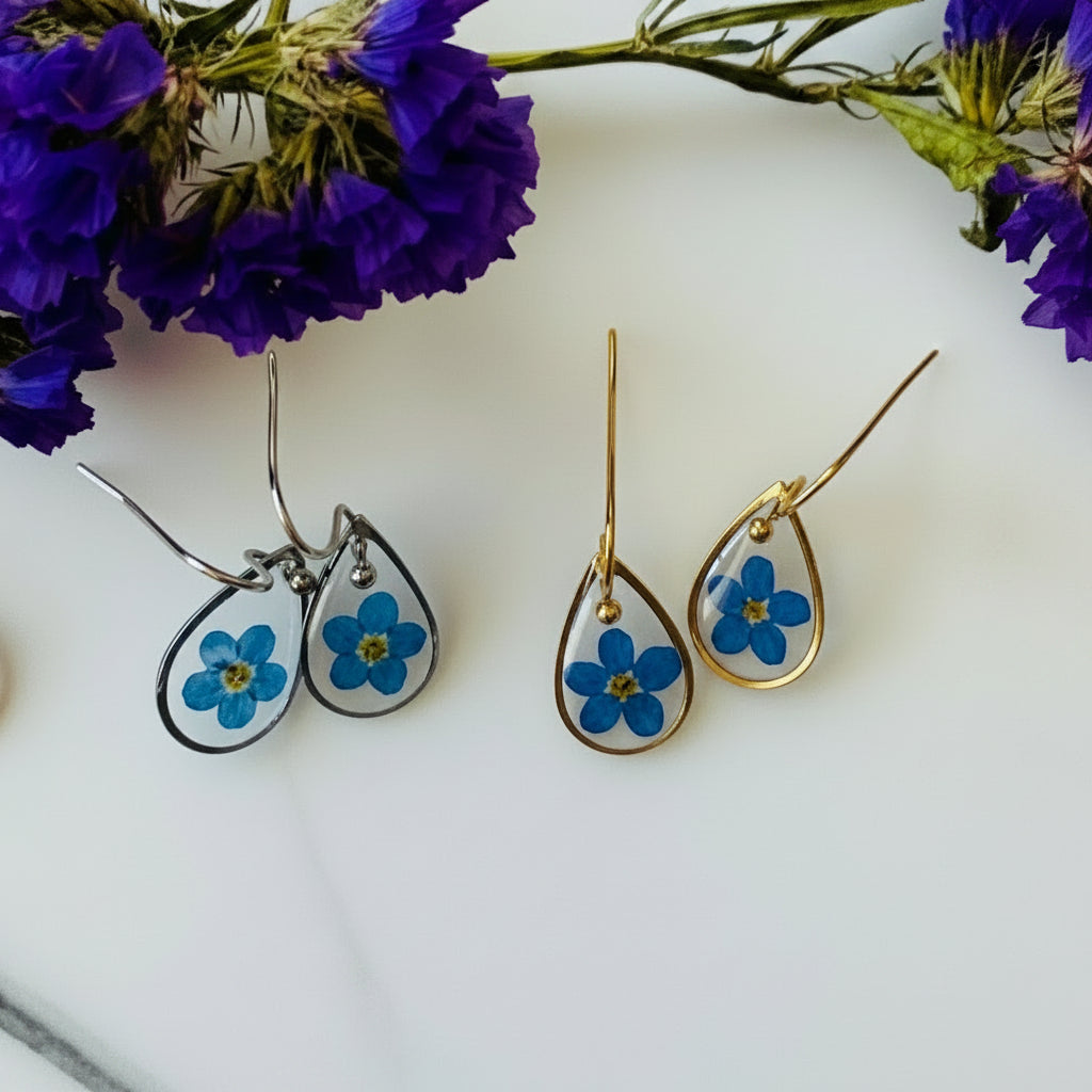 Forget-Me-Not Teardrop Hook Earrings