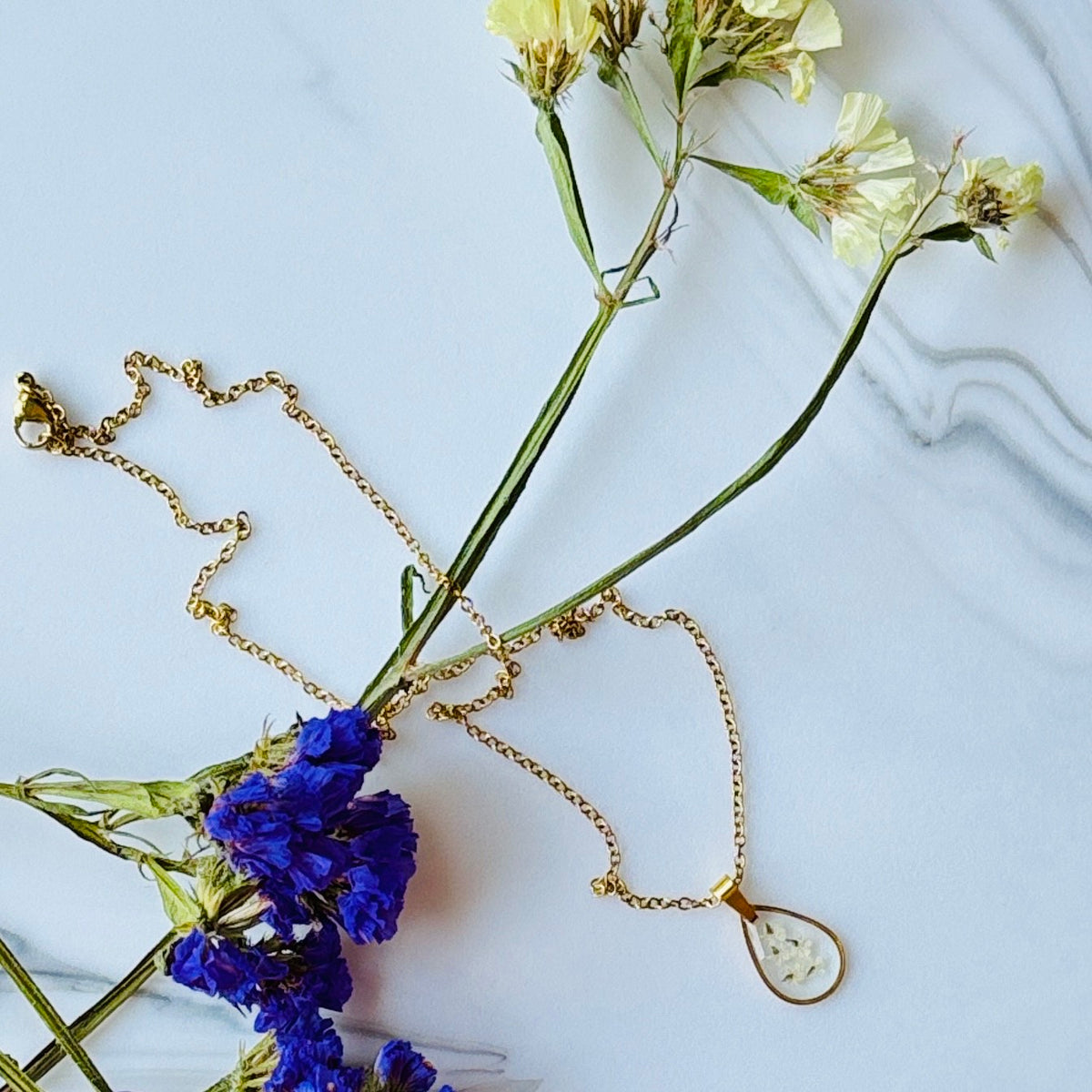 Queen Anne's Lace White Teardrop Pendant