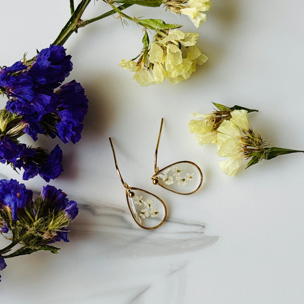 Queen Anne's Lace White Teardrop Hook Earrings
