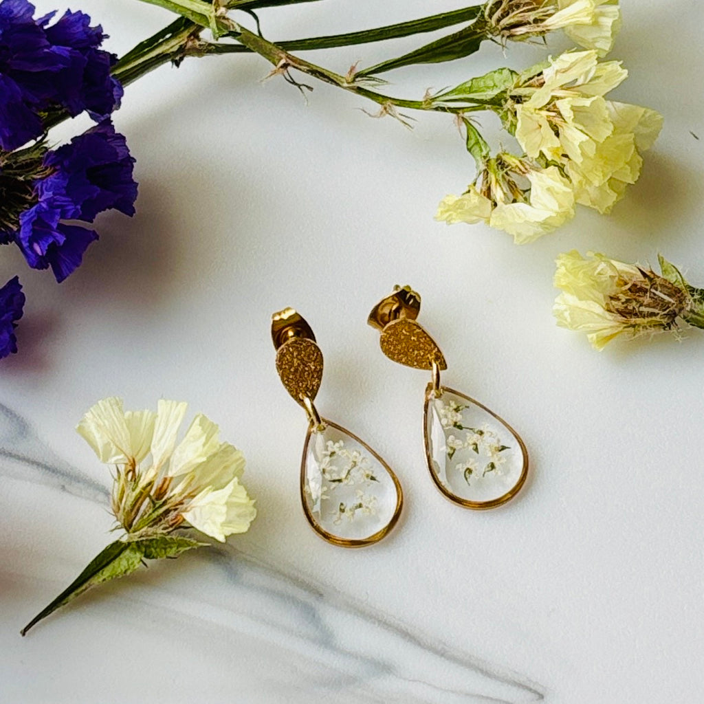 Queen Anne's Lace White Double Teardrop Earrings